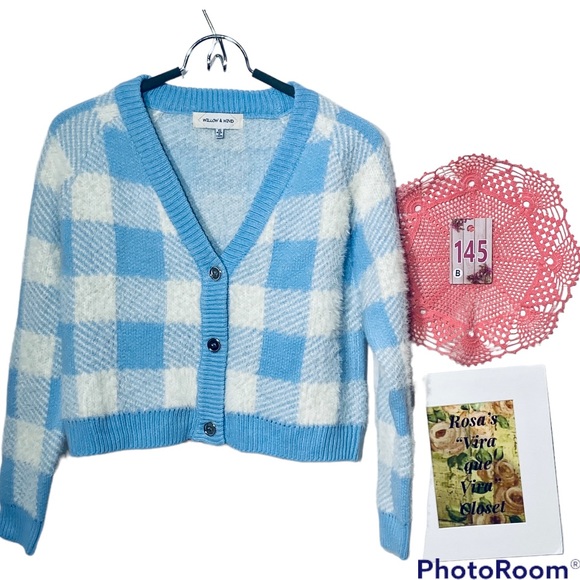 Willow & Wind Plaid Blue and White Sweater XS - Picture 3 of 11
